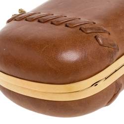 Pre Owned Alexander McQueen Brown Leather Skull Box Clutch