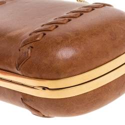 Pre Owned Alexander McQueen Brown Leather Skull Box Clutch