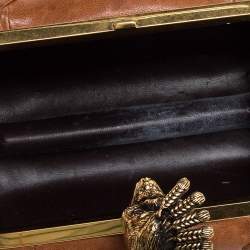 Pre Owned Alexander McQueen Brown Leather Skull Box Clutch