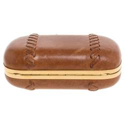 Pre Owned Alexander McQueen Brown Leather Skull Box Clutch