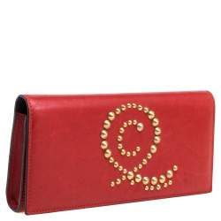 Pre Owned حقيبة كلتش أليكساندر ماكوين جلد أحمر مرصع