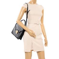Alexander McQueen Black Leather Crystal Flower Clasp Top Handle Bag