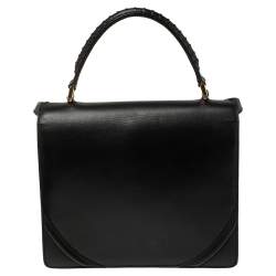 Alexander McQueen Black Leather Crystal Flower Clasp Top Handle Bag