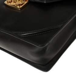 Alexander McQueen Black Leather Crystal Flower Clasp Top Handle Bag