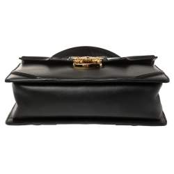 Alexander McQueen Black Leather Crystal Flower Clasp Top Handle Bag
