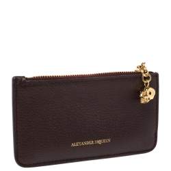 Pre Owned Alexander McQueen Burgundy Leather Zip Card Holder
