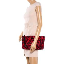 Pre Owned حقيبة كلتش أليكساندر ماكوين نايلون مطبوعة أحمر/أسود
