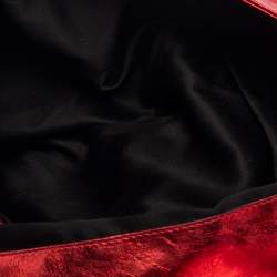 Pre Owned Alexander McQueen Metallic Red Leather Scrunch Shoulder Bag