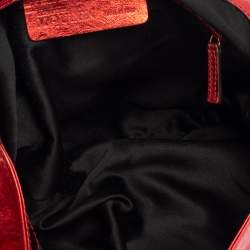 Pre Owned Alexander McQueen Metallic Red Leather Scrunch Shoulder Bag
