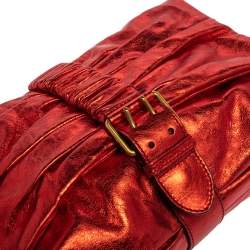 Pre Owned Alexander McQueen Metallic Red Leather Scrunch Shoulder Bag