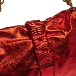 Pre Owned Alexander McQueen Metallic Red Leather Scrunch Shoulder Bag