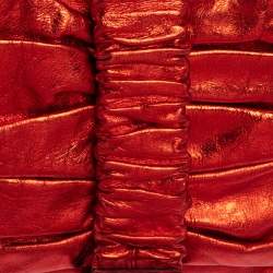 Pre Owned Alexander McQueen Metallic Red Leather Scrunch Shoulder Bag