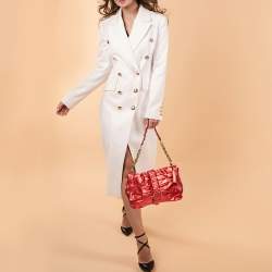 Pre Owned Alexander McQueen Metallic Red Leather Scrunch Shoulder Bag