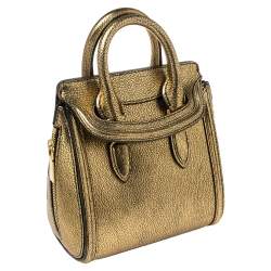 Pre Owned Alexander McQueen Metallic Gold Leather Mini Heroine Bag