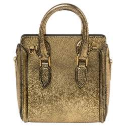 Pre Owned Alexander McQueen Metallic Gold Leather Mini Heroine Bag