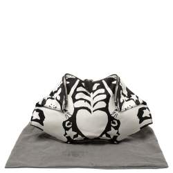 Pre Owned Alexander McQueen Black/White Printed Satin and Leather Medium De Manta Clutch