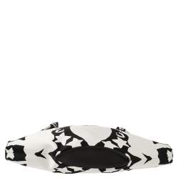 Pre Owned Alexander McQueen Black/White Printed Satin and Leather Medium De Manta Clutch