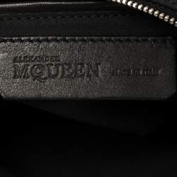 Pre Owned Alexander McQueen Black/White Printed Satin and Leather Medium De Manta Clutch