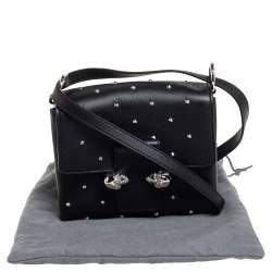 Pre Owned Alexander McQueen Black Leather Twin Skull Studded Crossbody Bag