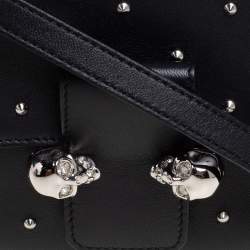 Pre Owned Alexander McQueen Black Leather Twin Skull Studded Crossbody Bag