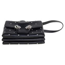 Pre Owned Alexander McQueen Black Leather Twin Skull Studded Crossbody Bag