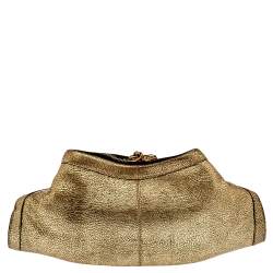 مملوكة مسبقًا Alexander McQueen Gold Metallic Leather Medium De Manta Clutch