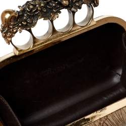 Pre Owned حقيبة كلتش أليكساندر ماكوين صندوق عقلة إصبع جلد بيج/ ذهبي ميتالك