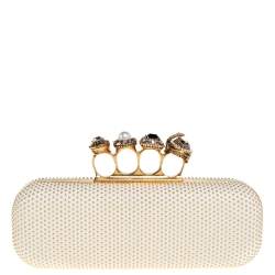 Pre Owned حقيبة كلتش أليكساندر ماكوين عقلة إصبع أربع حلقة جلد أبيض