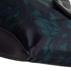 Pre Owned Alexander McQueen Black/Green Printed Fabric and Leather Medium De Manta Clutch