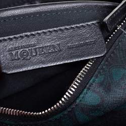Pre Owned Alexander McQueen Black/Green Printed Fabric and Leather Medium De Manta Clutch