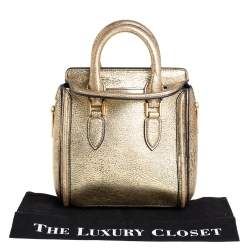 Pre Owned Alexander McQueen Metallic Gold Leather Mini Heroine Bag