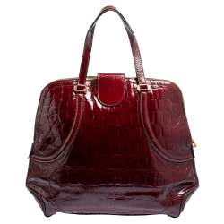 Pre Owned Alexander McQueen Burgundy Croc Embossed Patent Leather Novak Bag