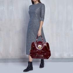 Pre Owned Alexander McQueen Burgundy Croc Embossed Patent Leather Novak Bag