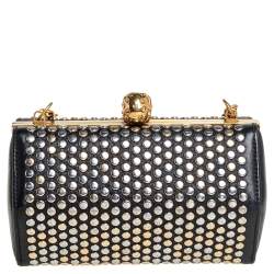 Pre Owned Alexander McQueen Black Leather Hexagon Studded Clutch