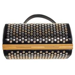 Pre Owned Alexander McQueen Black Leather Hexagon Studded Clutch
