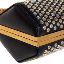 Pre Owned Alexander McQueen Black Leather Hexagon Studded Clutch