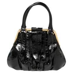 Pre Owned Alexander McQueen Black Croc Embossed Patent Leather Elvie Bag