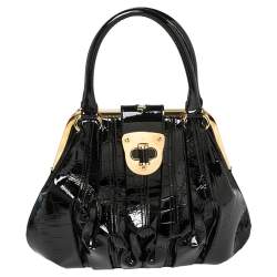 Pre Owned Alexander McQueen Black Croc Embossed Patent Leather Elvie Bag