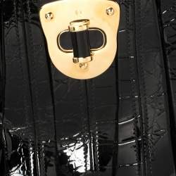 Pre Owned Alexander McQueen Black Croc Embossed Patent Leather Elvie Bag