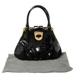 Pre Owned Alexander McQueen Black Croc Embossed Patent Leather Elvie Bag