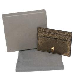 Pre Owned  Alexander Mcqueen Metallic Gold Leather Skull Card Holder