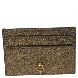 Pre Owned  Alexander Mcqueen Metallic Gold Leather Skull Card Holder