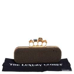 Pre Owned Alexander McQueen Black Suede Studded Skull Knuckle Clutch