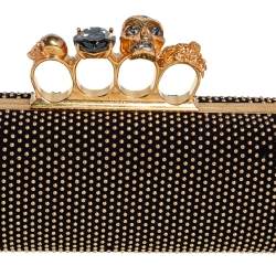 Pre Owned Alexander McQueen Black Suede Studded Skull Knuckle Clutch