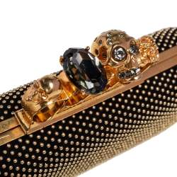 Pre Owned Alexander McQueen Black Suede Studded Skull Knuckle Clutch