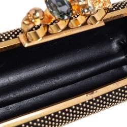 Pre Owned Alexander McQueen Black Suede Studded Skull Knuckle Clutch