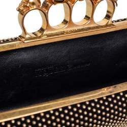Pre Owned Alexander McQueen Black Suede Studded Skull Knuckle Clutch