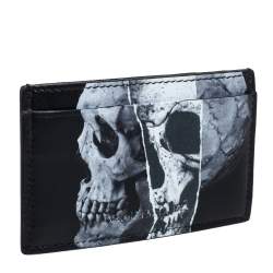 Pre Owned Alexander McQueen Black Leather Skull Print Card Holder