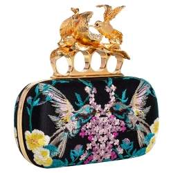 Pre Owned Alexander McQueen Multicolor Silk Embroidered Hummingbird Knuckle Duster Clutch