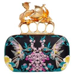 Pre Owned Alexander McQueen Multicolor Silk Embroidered Hummingbird Knuckle Duster Clutch